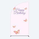 Lofaris Sweet Pink Butterfly Happy Birthday Half Moon Arch Backdrop